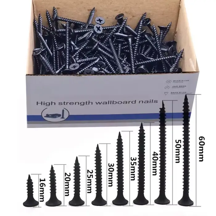 1 boîte/0.5kg lot vis pour cloisons sèches croix fraisée tête plate vis autotaraudeuse M3.5 vis Phillips en acier au carbone noir pour le travail du bois