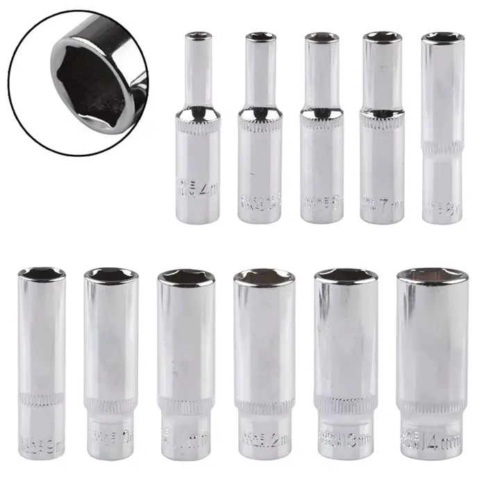 Adaptateur de douille profonde de 4 à 14mm, clé à douille hexagonale de 1/4 pouces, outil à cliquet,