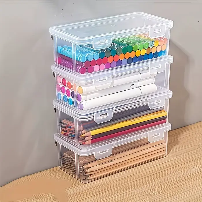 4 boîtes de rangement transparentes en PP de grande taille avec couvercles