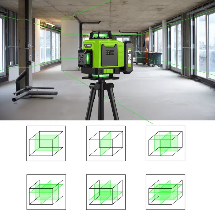 Lfine Nivel Laser 4D 16 Lignes 360 ° Niveaux Laser auto-nivelants avec trépied et lignes vertes pour