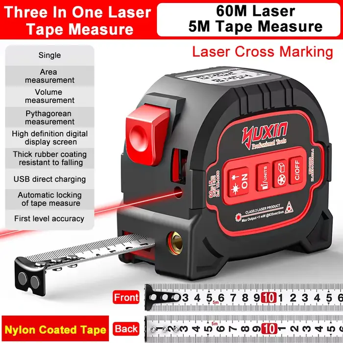 ZLLJMETER télémètre Laser 3 en 1, règle à ruban à mesurer 60M, écran LCD avec rétro-éclairage, télém