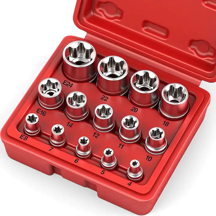 Jeu de douilles E-TORX de 14 pièces, douilles Torx femelles de qualité supérieure - 1/4" 3/8" 1/2" D