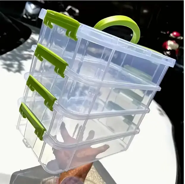 Boîte de rangement en plastique empilable à 4 niveaux avec poignée