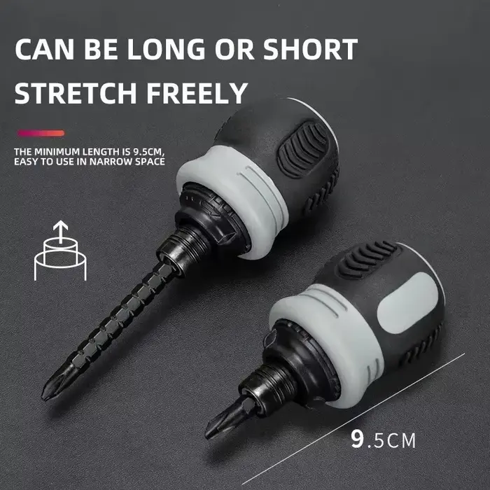 Tournevis à cliquet ergonomique à manche court avec 12 embouts double face multi-spécifications pour la réparation de meubles électroniques et de bricolage