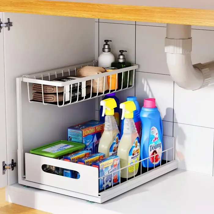 Outil magique de rangement de cuisine! Panier extractible Double couche sous l'évier, transformez fa