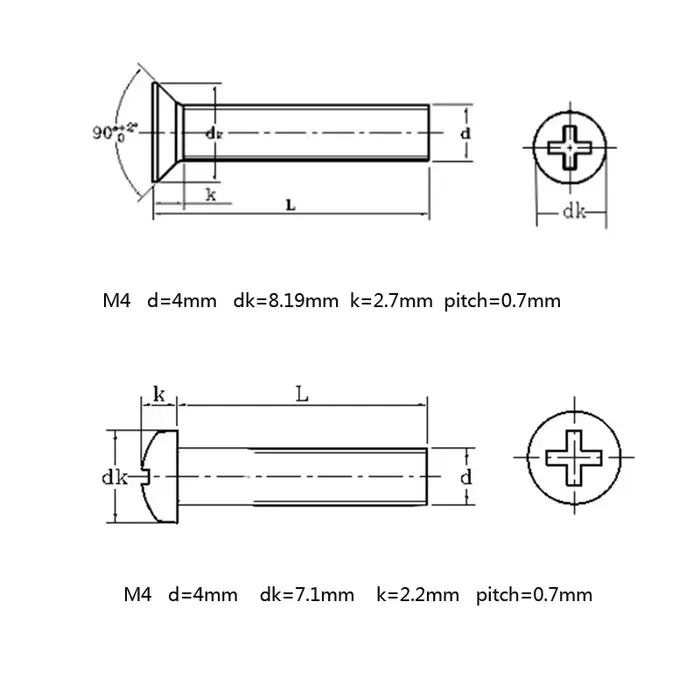 Vis de machine phillips M4 * 30/40/50/60/70/80/90/100mm, vis à douille à tête ronde en acier inoxydable 304, croix encastrée