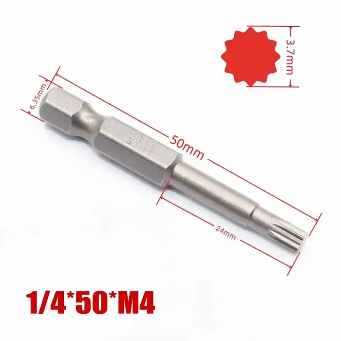 Tournevis Torx à 12 points, 50mm, 1/4 pouces, tige hexagonale, embouts Torx de sécurité, perceuse, t