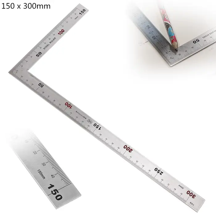 Ensemble carré en acier et métal, Angle de 90 degrés, essai métrique, règle carrée, 150x300mm, 250x5