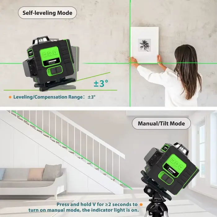 Niveau laser vert FEIDSIDE 16/12 lignes 360° ° Faisceau 3D ultra-lumineux à auto-nivellement pour tous les projets de