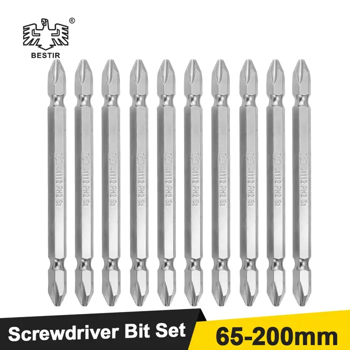BESTIR 10 pièces jeu d'embouts de tournevis 65-200mm 1/4 "tige S2 alliage Double extrémité PH1 PH2 PH3 forte tête