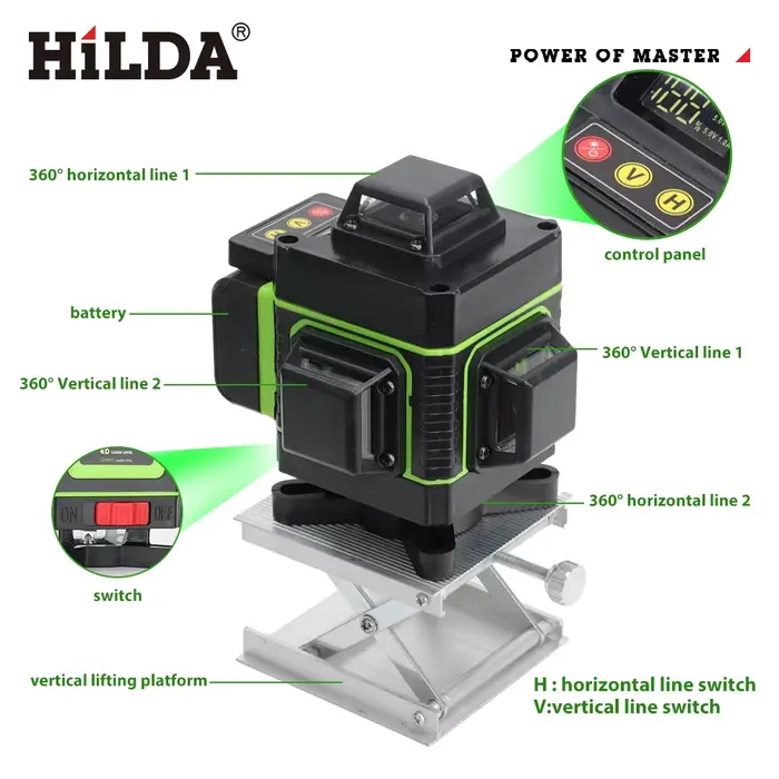 HILDA niveau Laser 16 lignes 4D auto-nivelant 360 croix horizontale et verticale ligne de faisceau