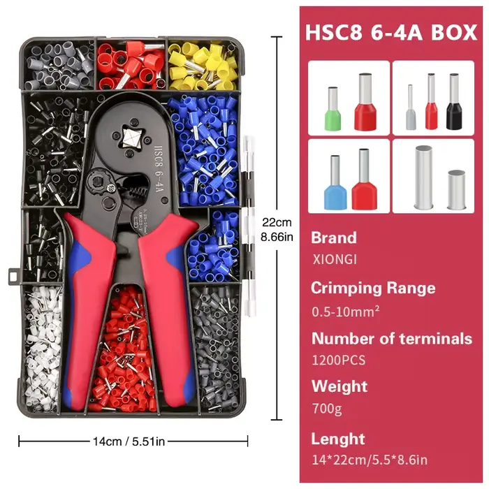 Pince à sertir HSC8 6-4A, Terminal tubulaire, boîte de rangement exquise, fil à sertir, Mini virole,