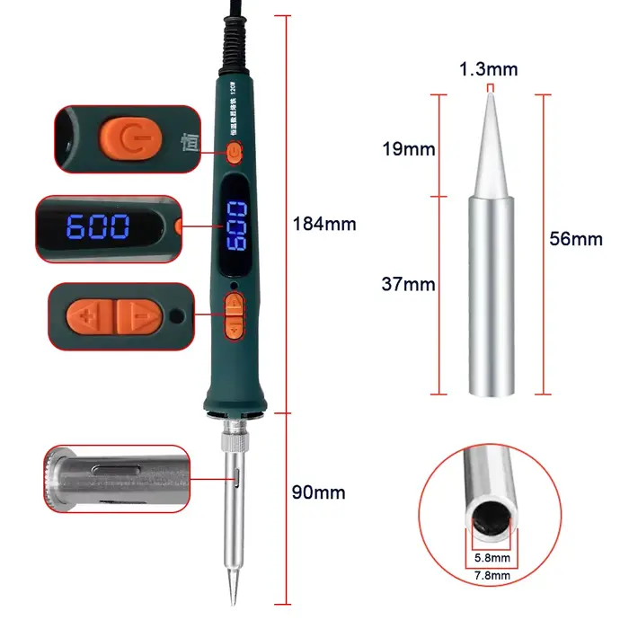 Fer à souder numérique 120W, ensemble d'outils de réparation de fer à souder électrique, double cali