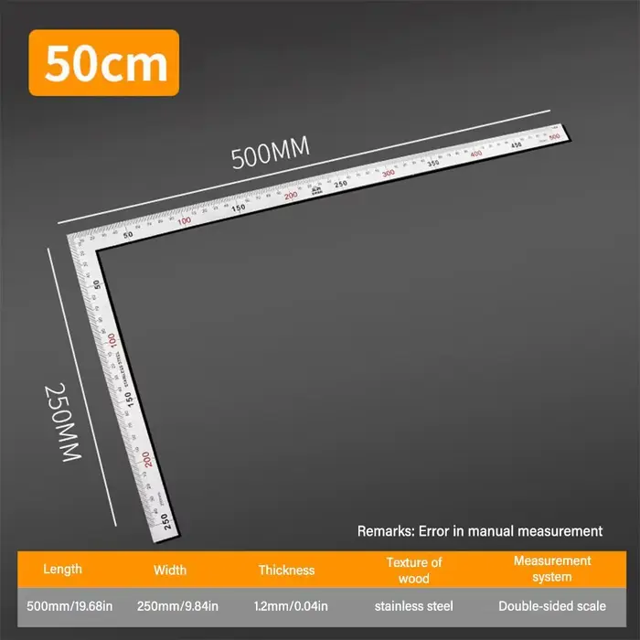 Règle d'angle double face en acier inoxydable 30/50CM