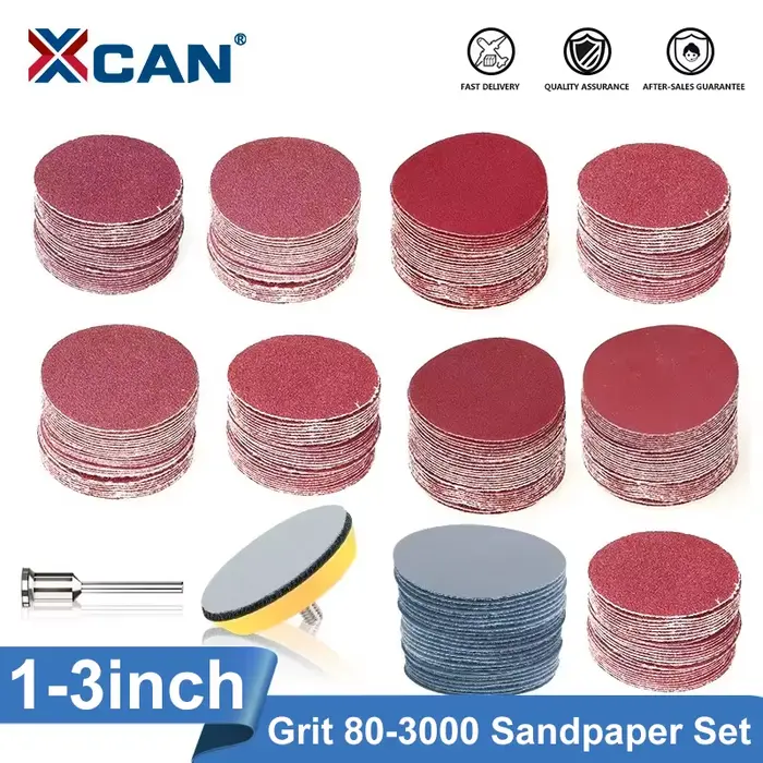 XCAN – disque de ponçage rond de 1/2/3 pouces, papier de verre sec abrasif avec tampon de sauvegarde