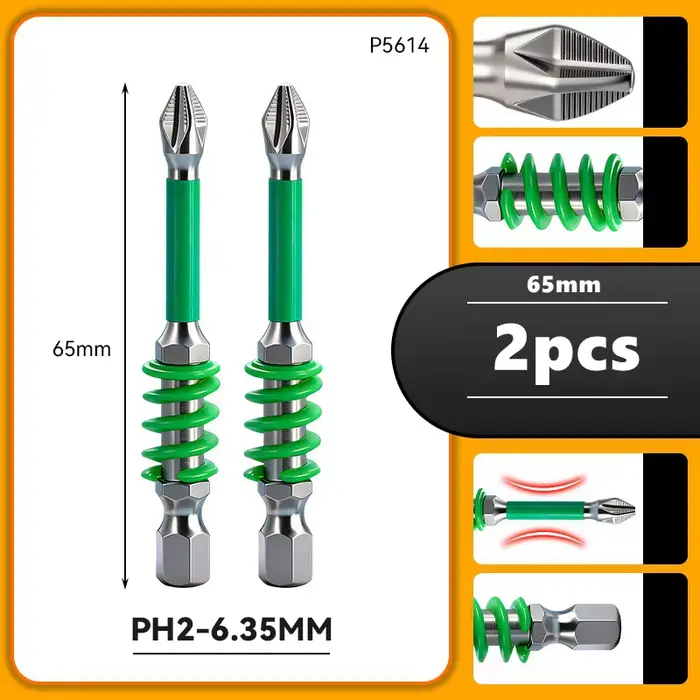 Embouts de tournevis à ressort magnétique PH2, vis antidérapante 60/90/110mm 1/4 '', tête de forage 