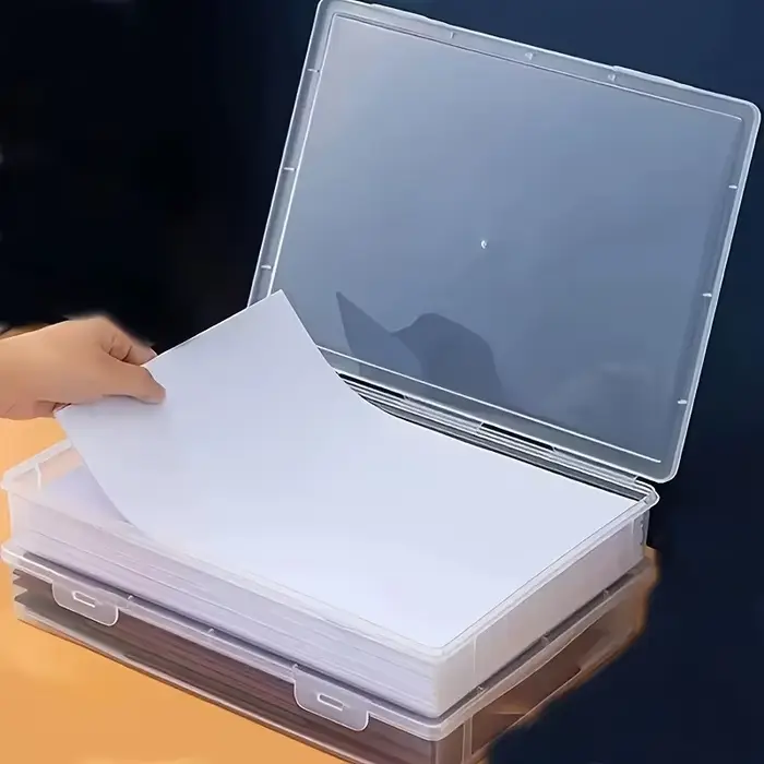 Boîte de rangement en plastique transparent format A4 avec couvercle rabattable-organisateur de bure