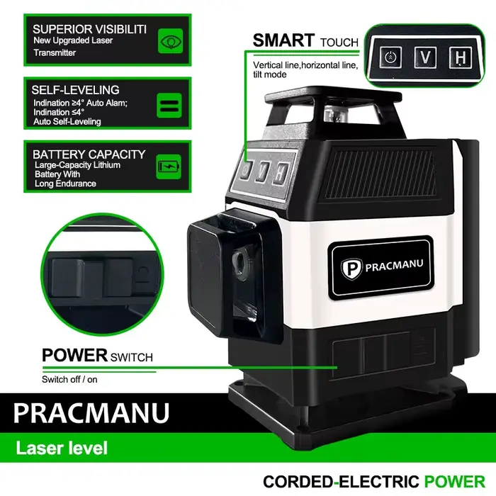 Pracmanu Mini niveau Laser 16 lignes 4D auto-nivelant 360