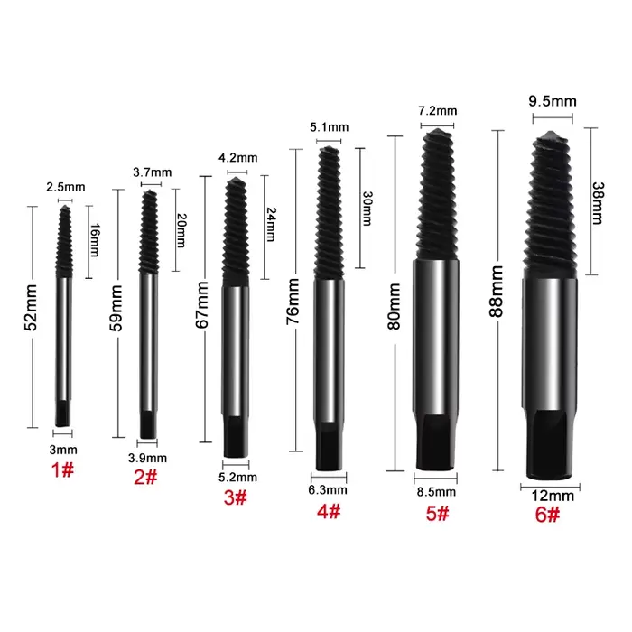 Extracteur de vis à tête cassée, 6 dents grossières, dents fines, robinet d'eau, extracteur de fil cassé, tournevis, outil, coffret en plastique, 5 pièces