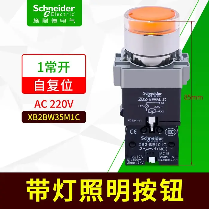 Schneider Electric interrupteur à bouton-poussoir lumineux à réinitialisation automatique XB2BW33B1C vert normalement