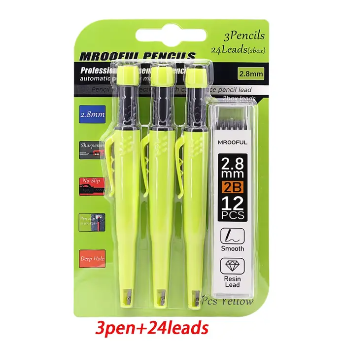 Ensemble de crayons de charpentier professionnels, marquage et dessin de trous profonds, avec 2 boît