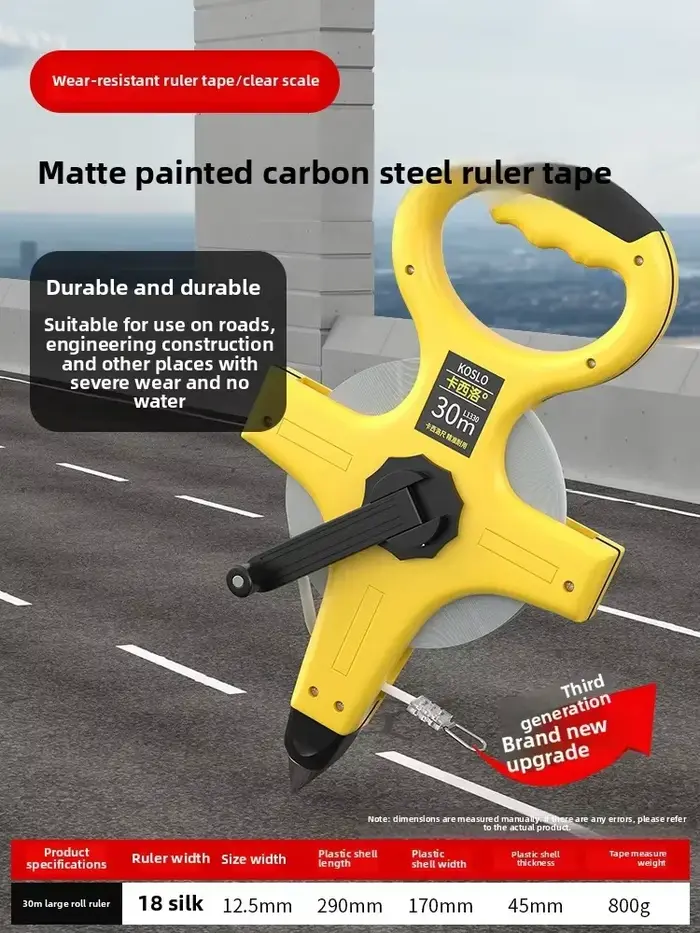 Ruban à mesurer souple de grande taille 50m/100m avec lame en acier pour usage professionnel