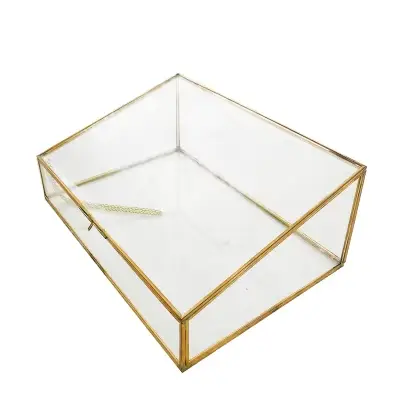 Boîte de Rangement Polygonale en Verre Latéral en Cuivre Vintage