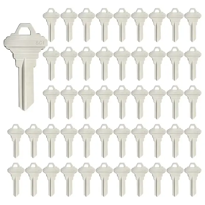 CEA Blank Keys SC1 – paquet de 50 clés vierges en laiton pour maison et bureau, couleur argent