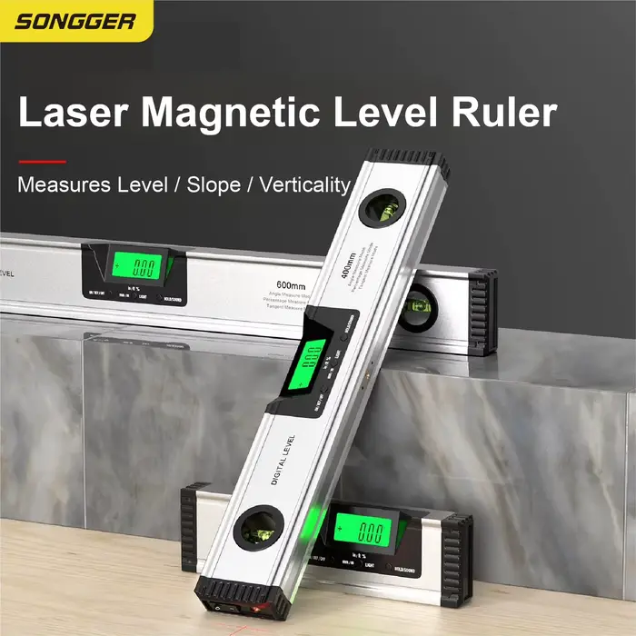 Inclinomètre Numérique avec Laser Niveau Électronique Magnétique Rapporteur Haute Précision pour Mur Carrelage Menuiserie Écran LCD