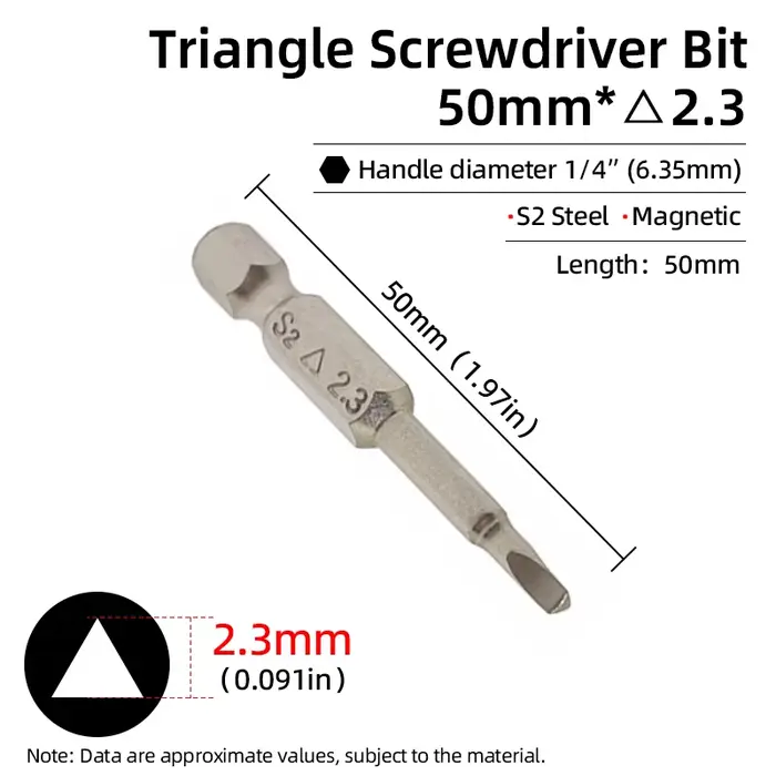 Jeu d'embouts de tournevis à tête triangulaire magnétique 1/4 "hex S2 embouts de tournevis triangula