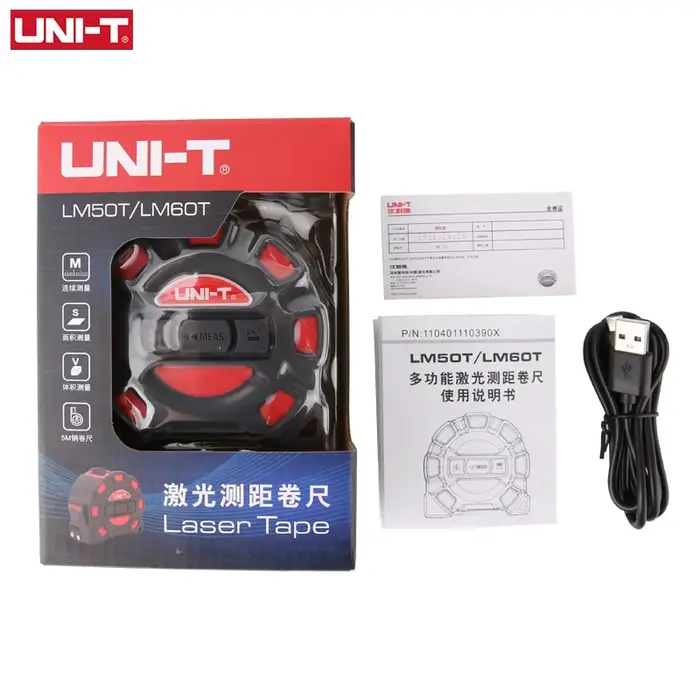 T 2 en 1 50m 60M Laser Ruban À Mesurer Roulette Distancemètre Télémètre Électronique Règle LCD Affichage Outil De Mesure