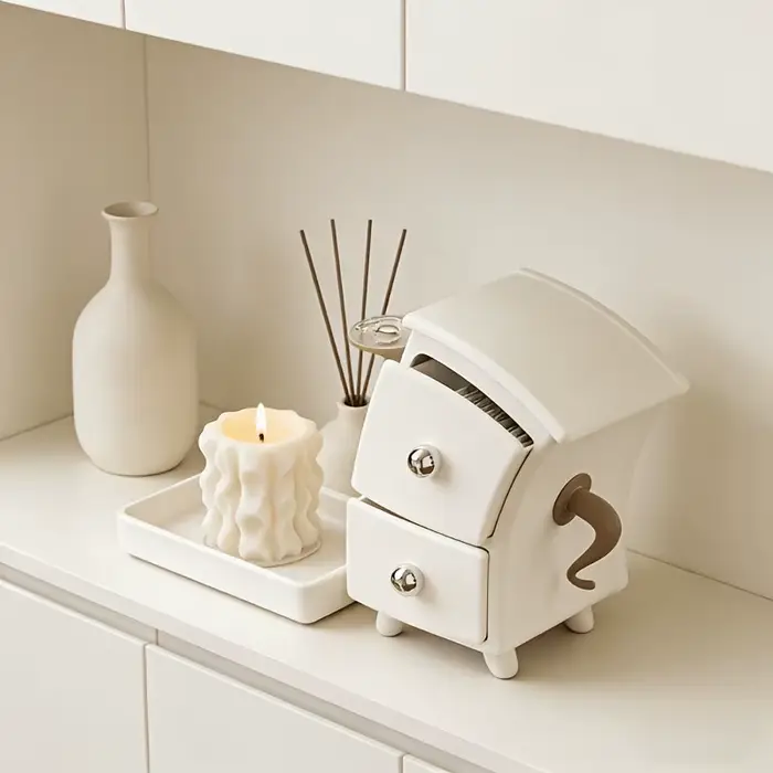 Meuble de rangement compact à double tiroir avec plateau supérieur