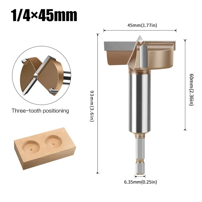 Scie à trous pour bois à tige hexagonale de 1/4 pouces