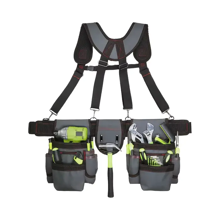 Ceinture à outils pour hommes, ceinture à outils réglable de 32 à 66 pouces avec bretelles pour élec