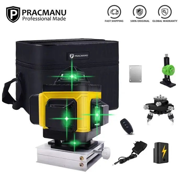 Pracmanu 16 lignes niveau laser 4D croix horizontale et verticale ligne verte 360 °
