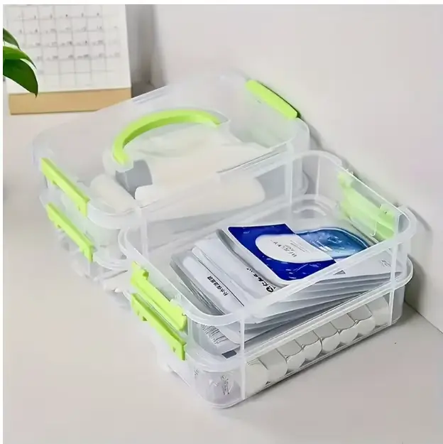 Boîte de rangement en plastique empilable à 4 niveaux avec poignée