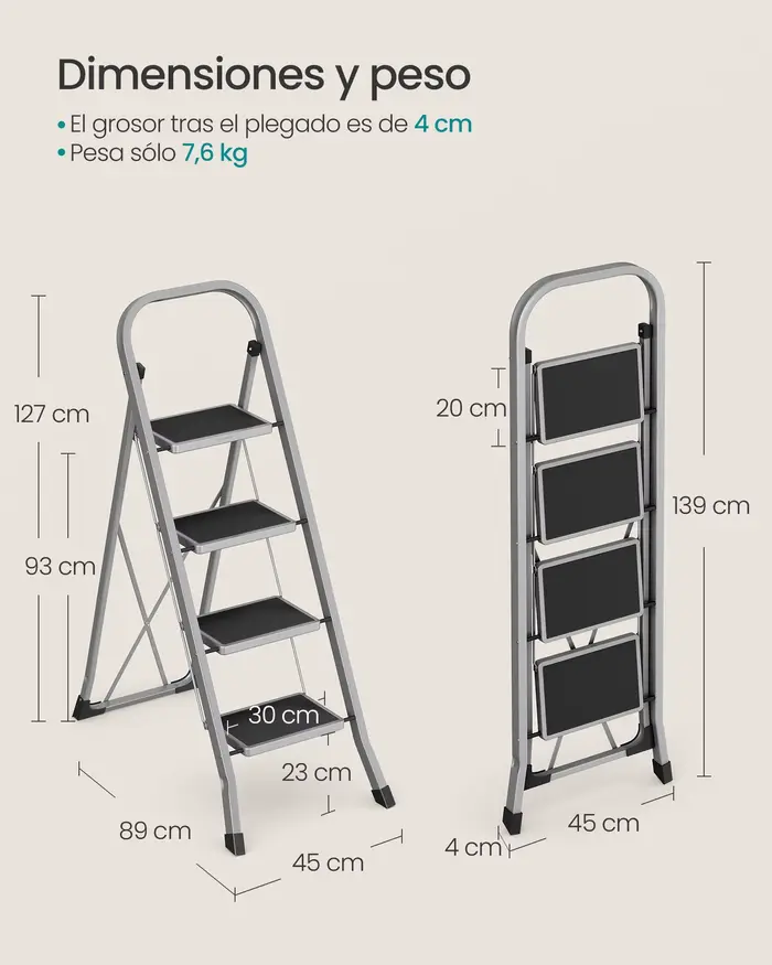 Escabeau SONGMICS, échelle 4 marches, échelle pliante, verrouillage de sécurité, rangement peu encom
