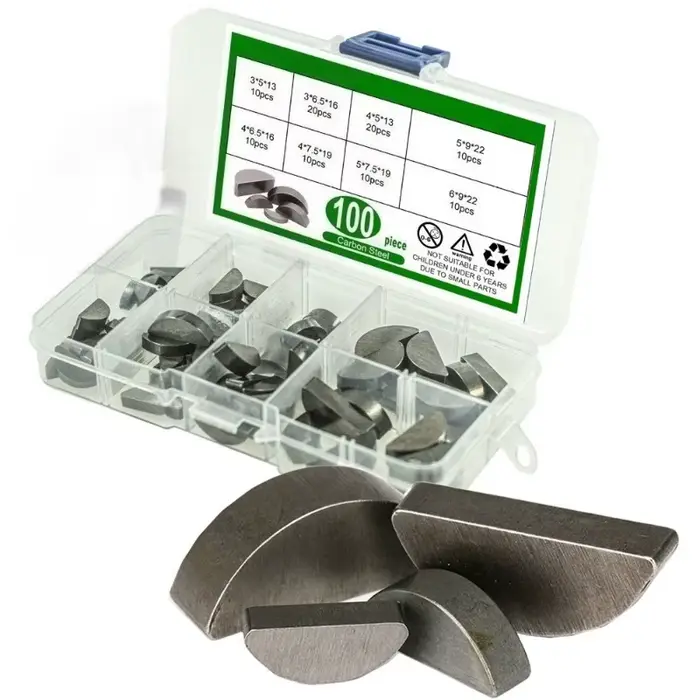 Assortiment de clés en acier au carbone, 100 pièces, attaches d'entraînement à arbre demi-lune métri