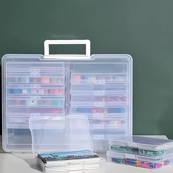 Boîte de rangement de photos en plastique à 16 compartiments avec poignée