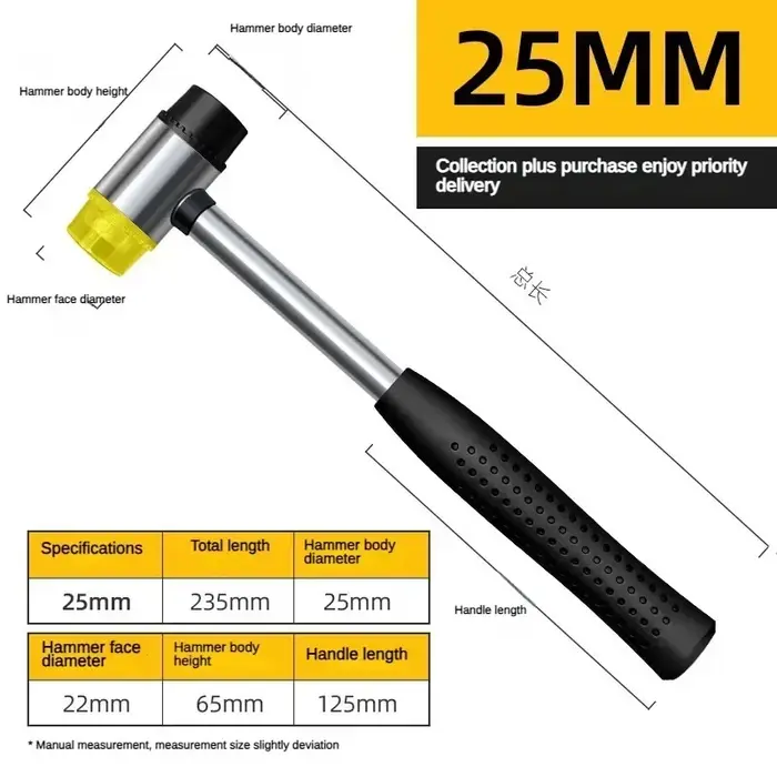 Marteau en caoutchouc souple double face de 25 mm avec tête en nylon