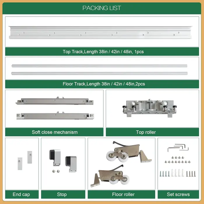 Kit de quincaillerie pour porte de grange dissimulée DIYHD 42'' (106 cm) avec système de rail mural à fermeture douce pour ouverture jusqu'à 34'' (86 cm)