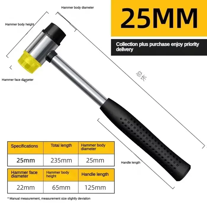 Marteau en caoutchouc souple double face de 25 mm avec tête en nylon, marteau multifonctionnel pour