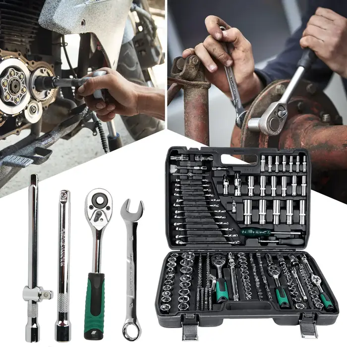 Ensemble d'outils mécaniques 216 pièces, jeux de clés à douille 1/4 "3/8" 1/2 "avec clé à cliquet à 