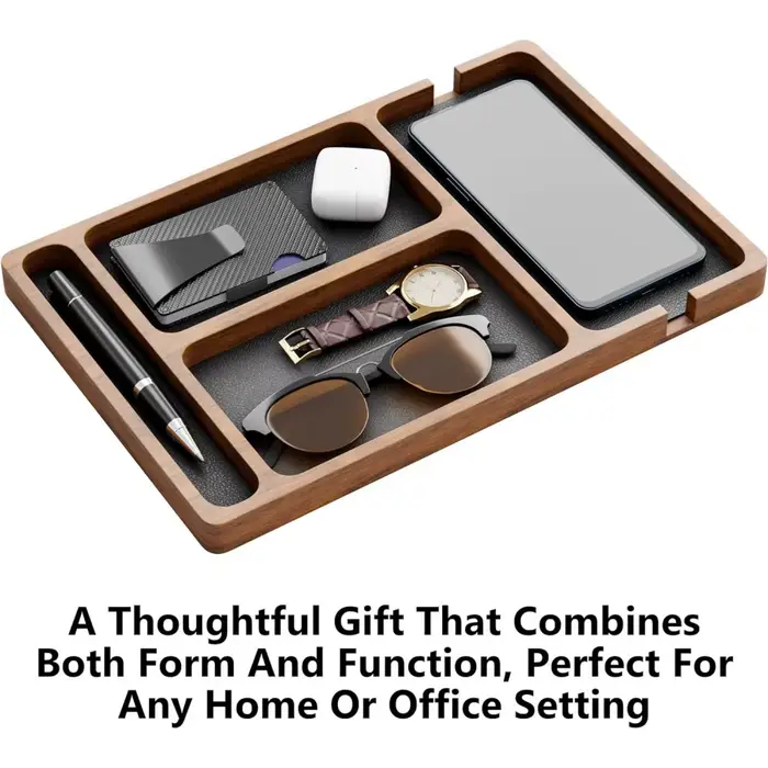 Boîte d'organisation de rangement de bureau en bois avec compartiments pour lunettes