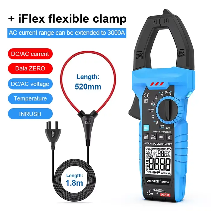 Pince ampèremétrique Mestek CM86B True-RMS 1000A AC/DC avec IFlex