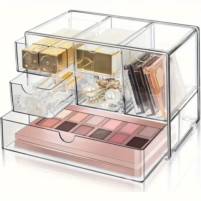Boîte de rangement transparente à six compartiments