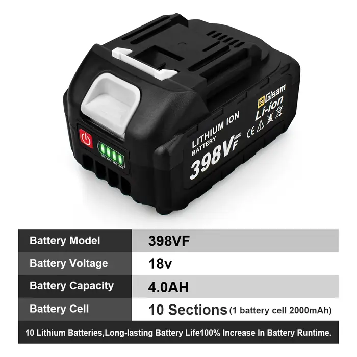 Batterie rechargeable Gisam 4.5Ah 4.0Ah 2.0Ah Lithium-ion 198VF 398VF 928VF Li-ion pour batterie Mak