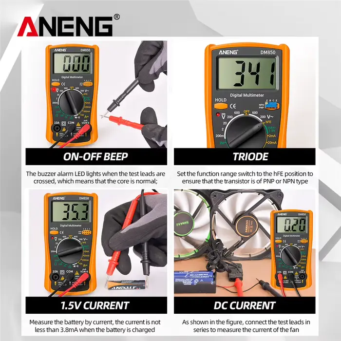 Multimètre professionnel ANENG DM850 compteur de tension AC/DC courant continu rétention de données Ohm outils de test