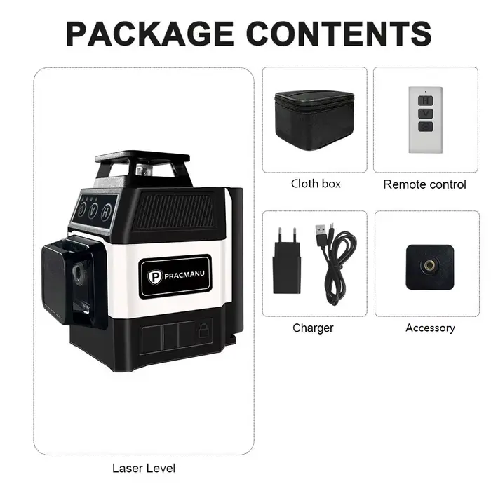 Pracmanu Mini 12 lignes niveau Laser 3D 360 niveau Laser à lignes transversales horizontales et vert