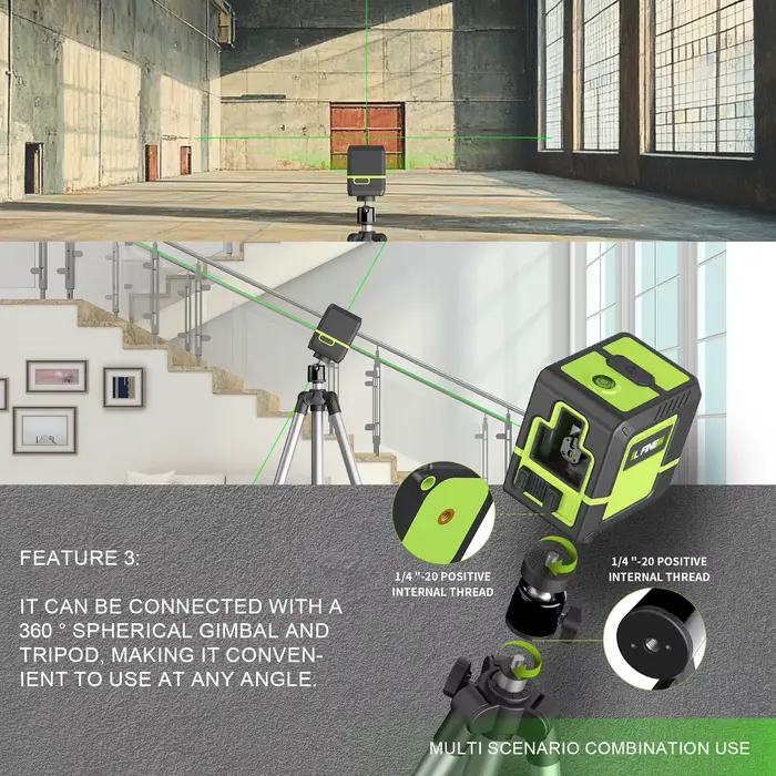 Lfine Laser niveau 2 lignes croix niveau vert Laser horizontal Vertical niveau Laser automatique 360